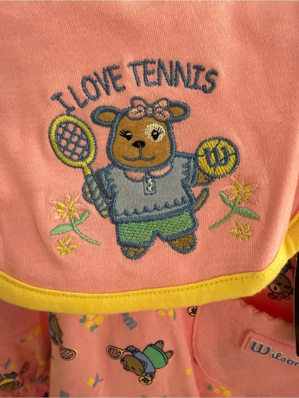 NWT Vintage Wilson I Love Tennis Baby Romper & Reversible Bib Set 6/9M